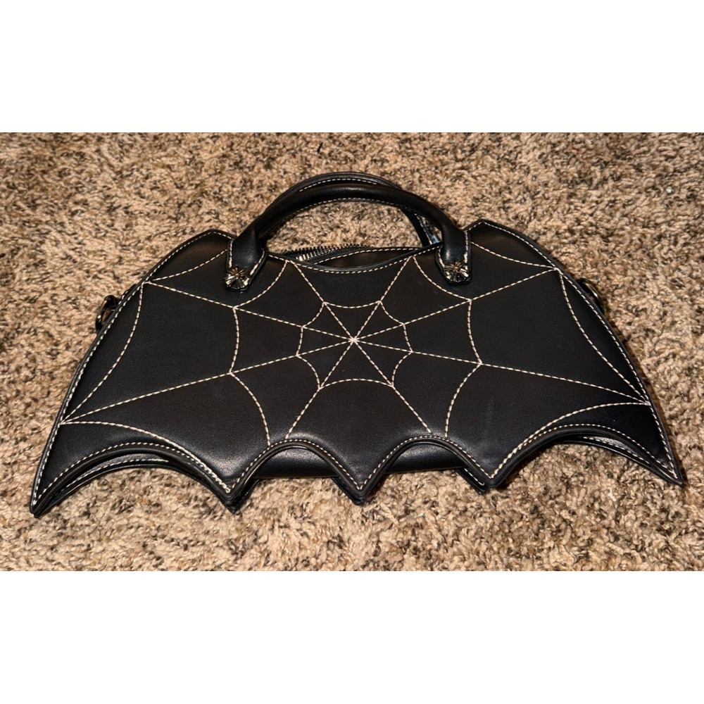 Ondean-Black Bat Wing-Spider Web Handbag